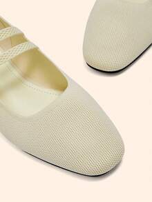 CUCCOO BASICS Chaussures plates pour femmes, chaussures plates Mary Jane tricotées à double bride, mode pour femmes - Nude - Voir 3