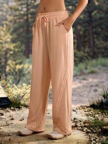 Exploreva Exploreva Women's Solid Color Drawstring Waist Loose Pockets Outdoor Sweatpants,Climb Outfit - Orange - View 3