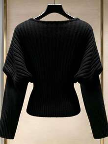 GlowEve Women's Solid Color V-Neck Casual Versatile Daily Wear Sweater - Black - View 2