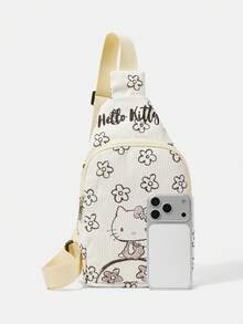 HELLO KITTY AND FRIENDS | SHEIN 白色花卉圖案胸包，休閒可調節肩帶斜挎包，輕量且百搭 - 白色 - 查看 3