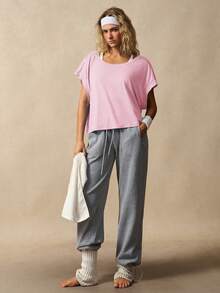 VARSIVA Women's Solid Color Casual Daily Travel Sports T-Shirt - Pink - View 6