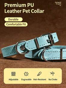 Simple PU Leather Pet Collar, Adjustable Neck Collar For Small Medium Dogs & Cats, Walking Pet Accessory - Multicolor - View 2