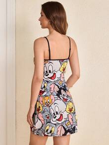 TOM & JERRY X SHEIN Women's Cute Fashionable Cartoon Print Spaghetti Strap Dress - Multicolor - View 2