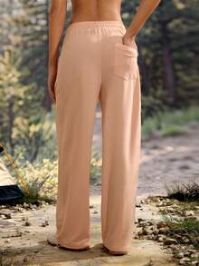 Exploreva Exploreva Women's Solid Color Drawstring Waist Loose Pockets Outdoor Sweatpants,Climb Outfit - Orange - View 2