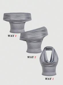 SHEIN MOD 2件組 3種穿法女款休閒純色修身上衣，C - 淺灰色 - 查看 3