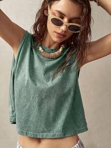 Bohemela Áo tank top không tay cổ tròn dành cho nữ đi nghỉ mát - Màu xanh lá cây đậm - Xem 8
