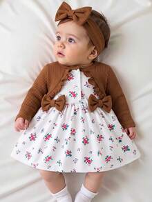 SHEIN Robe d'anniversaire d'été rose clair mignonne pour bébé fille nouveau-né & Bandeau assorti Ensemble 2 pièces Long - Tabac - Voir 9