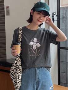 DAZY 夏季新款海灘度假女款寬鬆休閒印花T恤 - 淺灰色 - 查看 5