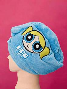 THE POWERPUFF GIRLS X POKOJA LAND 1件可愛刺繡飛天女警乾髮帽，珊瑚絨吸水快乾不掉毛乾髮巾，家用洗髮頭巾，適用於日常居家、學生宿舍、商務出差 - 彩色 - 查看 5