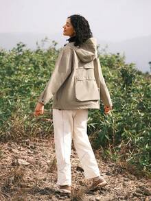 In My Nature Outdoor Hooded Raincoat Jacket - Khaki - View 5