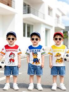 SHEIN | PAW Patrol Young Boy Archie 3件組三色對比印花短袖T恤，夏季休閒款 - 彩色 - 查看 4