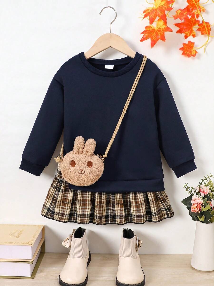 Young Girl 2-In-1 Patchwork Casual Daily Sweatshirt - Navy Blue - View 1