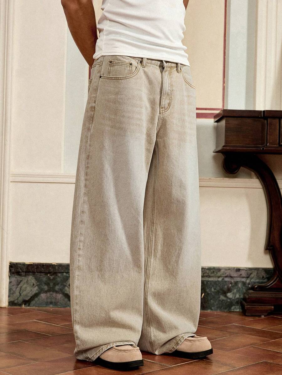SWAVVY Men's Woven Casual Loose Fit Pants, Fashionable Daily Wear - Khaki - View 1