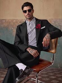 HIMLAND Setelan Jas Tuxedo Hitam dengan Dekorasi Bunga 3D, Jaket & Celana. Setelan Jas 2 Potong, Setelan Jas Kasual, Setelan Jas Celana, Setelan Jas Formal untuk Pesta Halloween, Musim Dingin, dan Musim Gugur. - Hitam - View 4