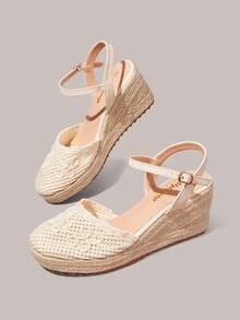Styleloop Women's Shoes, Beige, Woven Hemp Rope Straw Shoes, Wedge Heel Platform Sandals, Height-Enhancing Holiday Bohemian Wear - Beige - View 6