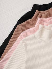 SHEIN 青少年女孩 T-Shirt 百搭休閒貓咪印花 4件組 高領長袖保暖內層打底衫 - 彩色 - 查看 5