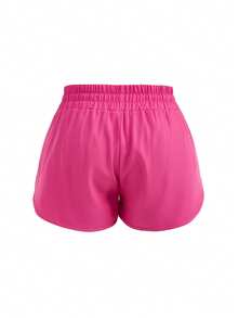 SHEIN Cheerettes Women's Plus Size Drawstring Waist Casual Versatile Daily Travel Sports Shorts Pink Double Layer Shorts Soft Stretch Fabric Inner Side Pocket Split - Tropical Pink - View 5