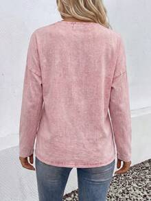 SHEIN LUNE 女款秋冬新款熱銷粉色女孩圖案印花圓領長袖休閒百搭大尺碼T恤 - 彩色 - 查看 2