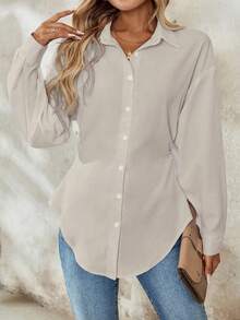 SHEIN PariChic 女款優雅度假長袖襯衫 - 灰色 - 查看 5