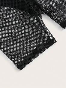 SHEIN ICON Rave Solid Fishnet Insert Cycling Shorts - Black - View 7