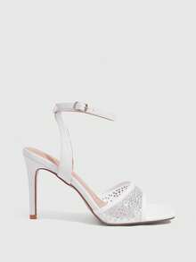 CUCCOO SZL Women's Mesh Rhinestone Ankle Strap High-Heeled Sandals, Suitable For Parties, Dates, Weddings - White - View 2