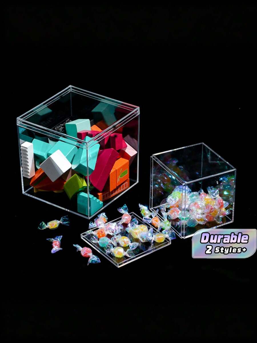 10/20 Packs Clear Lidded Acrylic Display Boxes - Square Clear Cube Containers, Ideal For Candies, Home & Office Decor, Parties, Wedding Favors, Valentine's Day Events And Multi-Purpose Storage, Gift Boxes, Jewelry And Mor - Multicolor - View 1