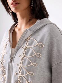 LYSMO Women's Zipper Front Drop Shoulder Long Sleeve Casual Sweatshirt - Light Grey - View 8