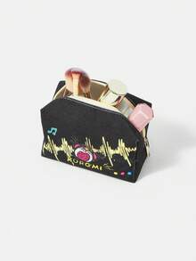 HELLO KITTY AND FRIENDS | SHEIN 黑色卡通印花化妝包，便攜拉鍊化妝收納袋，適合旅行與日常使用 - 黑色 - 查看 6