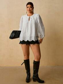 Travachic Plus Size Women's Casual Elegant Long Sleeve Shirt Bohemian Style Suitable For Autumn/Winter Wear Formal White - White - View 6