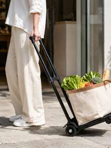 Foldable Retractable Hand Cart, Portable Grocery Shopping Trolley For Cargo & Daily Shopping - Black - View 6