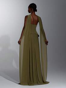 Elitara Women's Elegant Romantic Queen Luxurious Beaded Diamond Strapless Full Skirt Ruched Evening Dress Formal Prom Night Party Gala Olive Green Fall - Green - View 3
