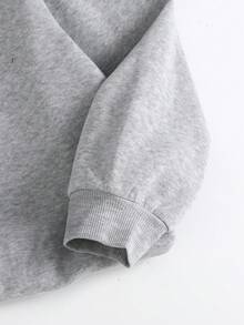 SHEIN Tween女孩秋冬休閒保暖內裡加厚衛衣套裝，紐約市印花，寬鬆圓領，落肩長袖連帽，搭配印花牙籤壓褶寬腿直筒運動褲，2件式運動衛衣套裝，麻灰色 - 灰色 - 查看 6