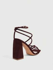 CUCCOO SZL Ladies Fashion Sexy Brown Comfort Stripe High Heel Sandals, Dating Commuter Party Wear - Coffee suede - View 3