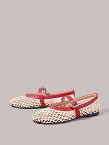 Styleloop Sepatu Flat Wanita, Gaya Bohemian, Liburan Pantai, Gaya Barat, Pakaian Musim Panas, Perlengkapan Perjalanan - Merah - View 2