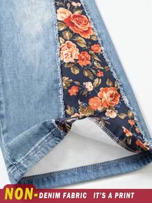 Selamara Celana Jogging Longgar Wanita Warna Biru Muda dengan Efek Denim dan Motif Patchwork, Cocok untuk Liburan Musim Panas, Gaya Boho. - Putih - View 3