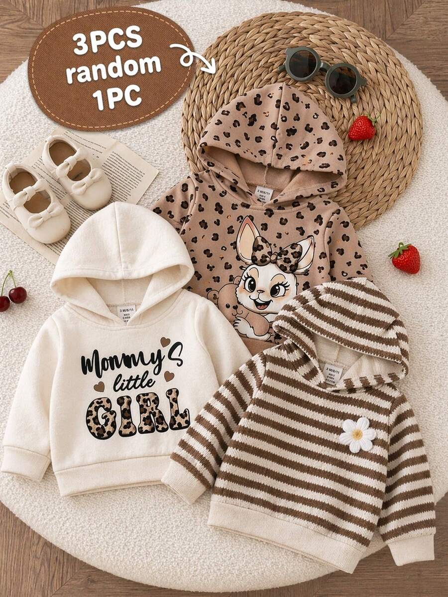 奶油淺杏色 可愛字母「Mommy's Little Girl❤」女嬰休閒極簡寬鬆舒適厚實柔軟連帽衛衣,適合秋冬日常、外出、校園、親子穿搭,時尚嬰兒款 - 彩色 - 查看 1