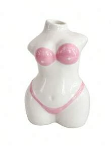 Joivida Jarrón de cerámica con forma de busto, con un estilo minimalista moderno. Esculpido con la silueta de un torso femenino con delicados detalles de bikini, disponible en tonos pastel suaves, que funciona como decoración artística de arreglo floral de mesa. - Multicolor - Ver 8