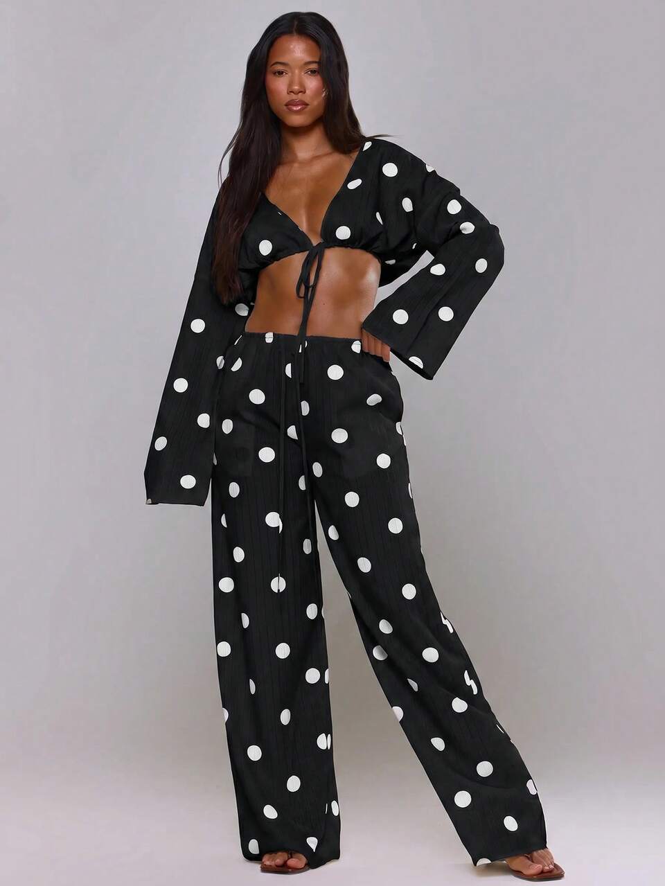 Polka Dot Pants Wide Leg Stripe Linen Look Trouser Holiday Linen Pant Spring Summer Beach Vacation Elegant Casual Date Night
