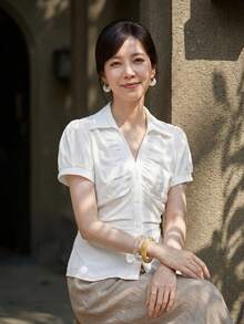 Yumoku Casual French Elegant Women's Summer 100 Cotton Button-Down Shirt Teachers' Day Brunch Office Work White Back To School Going Out Tops - White - View 7