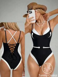 Shapewave Women's Sexy Fashion 2 In 1 One-Piece Swimsuit For Beach Party Vacation Black Summer - Black and White - View 9
