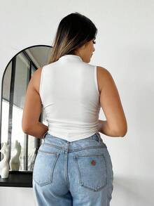 SHEIN SXY 小高領不對稱下擺背心上衣 - 白色 - 查看 3