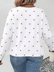SHEIN LUNE Fashion Casual Basic Round Neck Colorblock Heart Pattern Print Plus Size T-Shirt Fall - Multicolor - View 2