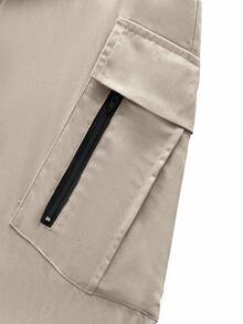 Manfinity Homme Celana Pria Berikat Kantong Zip Plain Casual - Khaki - View 3