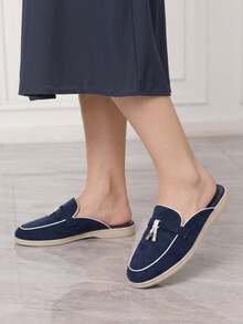Sleekvia Women's Fashion Casual Blue Flat Versatile Round Toe Thick Sole Hollow Loafers, Suitable For Commuting, Party, Dating - Blue - View 3