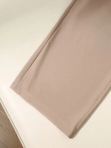 SHEIN Franclia 優雅秋季女款兩件套西裝，棕色羅紋上衣搭配卡其色長褲與金屬扣腰帶，米色辦公商務休閒女教師服裝 - 彩色 - 查看 5