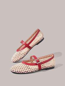 Styleloop Sepatu Flat Wanita, Gaya Bohemian, Liburan Pantai, Gaya Barat, Pakaian Musim Panas, Perlengkapan Perjalanan - Merah - View 4