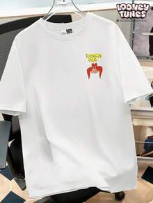 LOONEY TUNES X SHEIN Daypath Men's Cartoon Print Crew Neck Short Sleeve T-Shirt, Suitable For Daily Casual Wear, Friends Gathering, Thoughtful Gift For Boyfriend - White - View 1