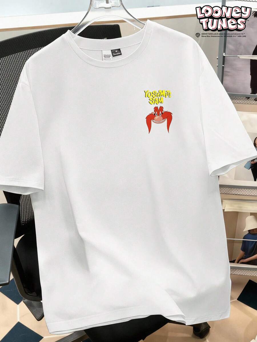 LOONEY TUNES X SHEIN Daypath Men's Cartoon Print Crew Neck Short Sleeve T-Shirt, Suitable For Daily Casual Wear, Friends Gathering, Thoughtful Gift For Boyfriend - White - View 1