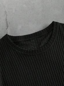 Manfinity VCAY Men's Summer Casual Versatile Solid Color Short Sleeve T-Shirt - Black - View 3