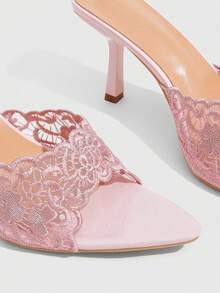 CUCCOO SZL 女款刺繡蕾絲尖頭細高跟涼鞋 夏季鞋 - 粉色 - 查看 5